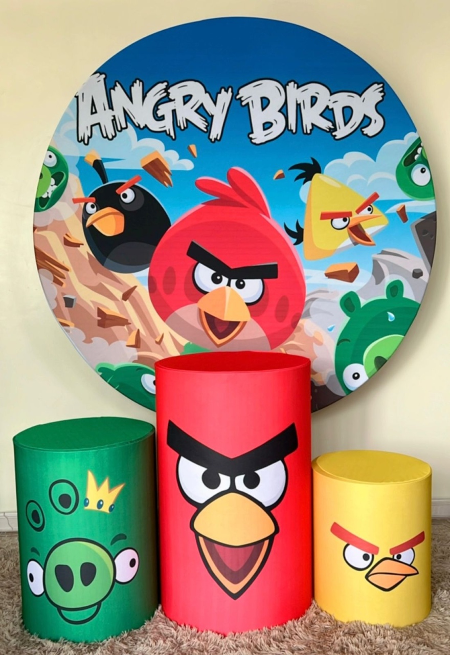 Kit Sublimado Capa Painel Redondo E Capas de Cilindros Angry Birds - Selminha Lokfest