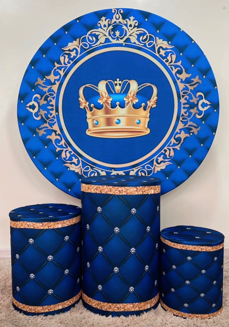Kit Sublimado Capa Painel Redondo E Capas de Cilindros Realeza Azul Escuro - Selminha Lokfest
