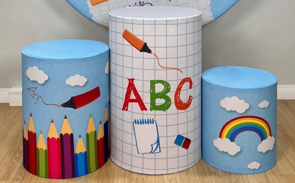 Trio Capas de Cilindros Sublimadas Formandos Abc Azul Bebê - Selminha Lokfest