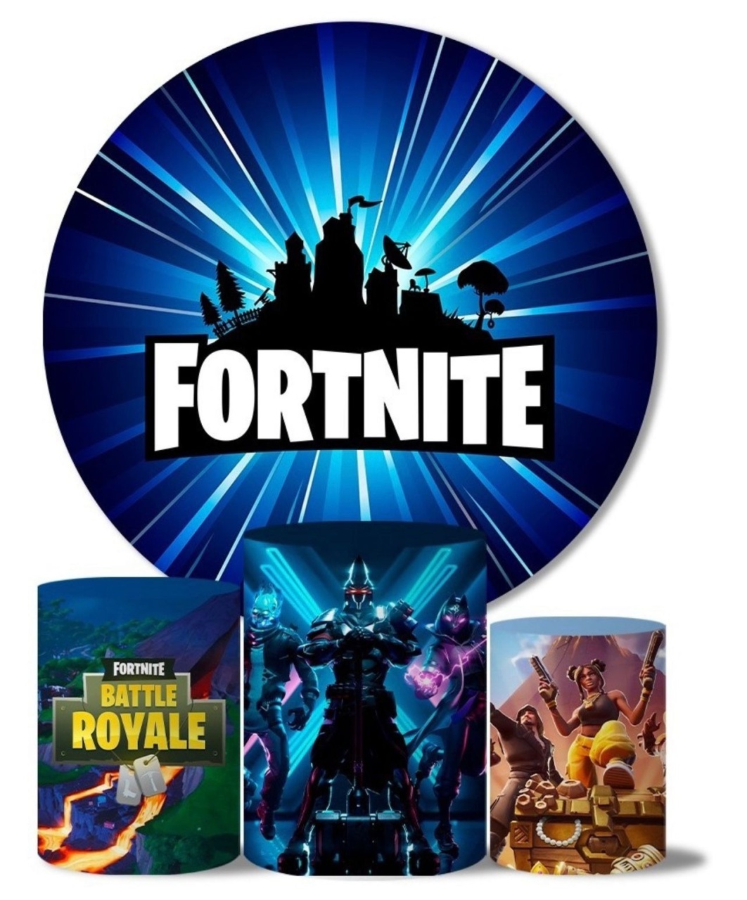 Kit Sublimado Capa Painel Redondo E Capas de Cilindros Fortnite - Selminha Lokfest