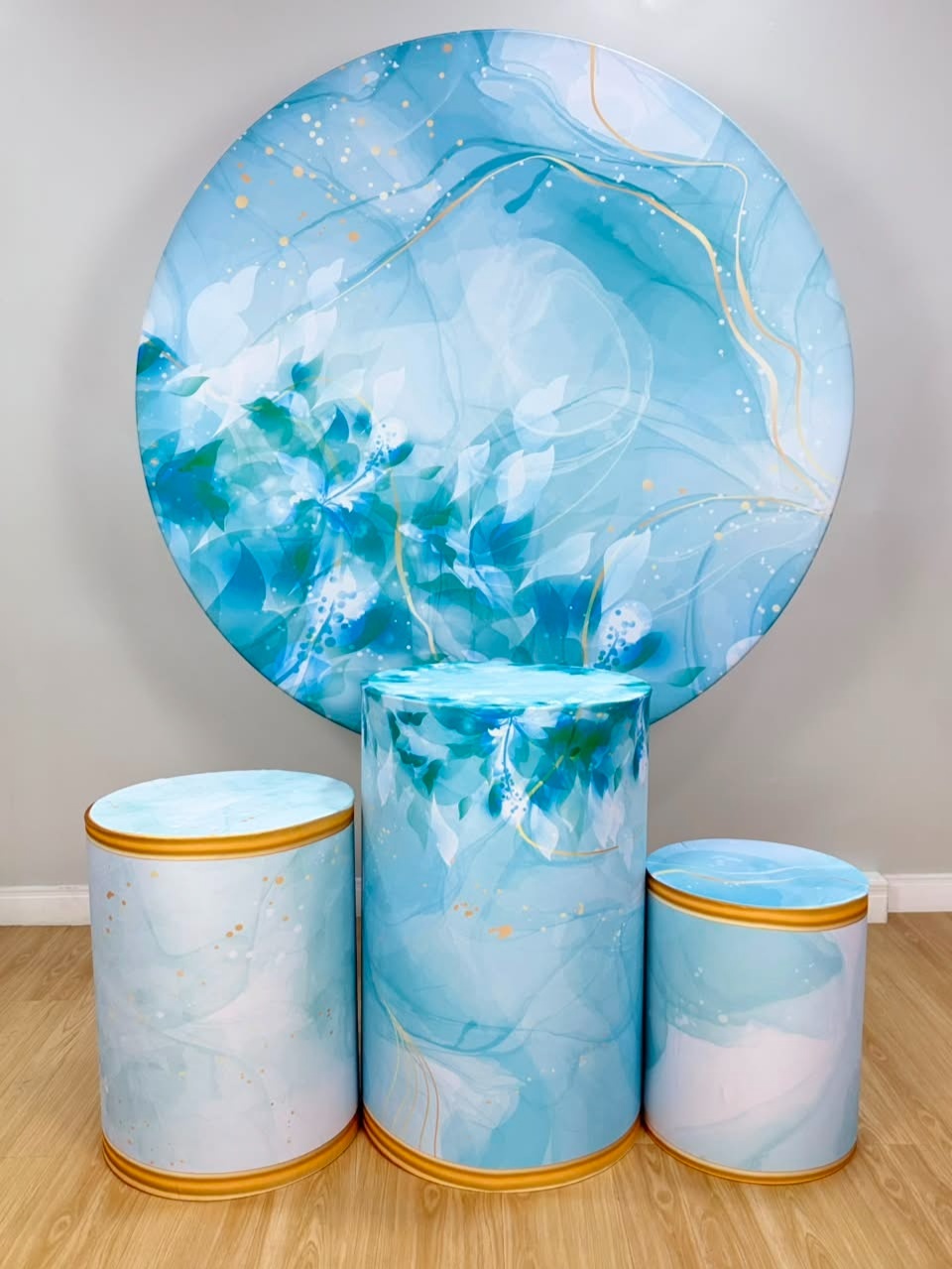Kit Sublimado Capa Painel Redondo E Capas de Cilindros Flores Efeito Mármore - Selminha Lokfest