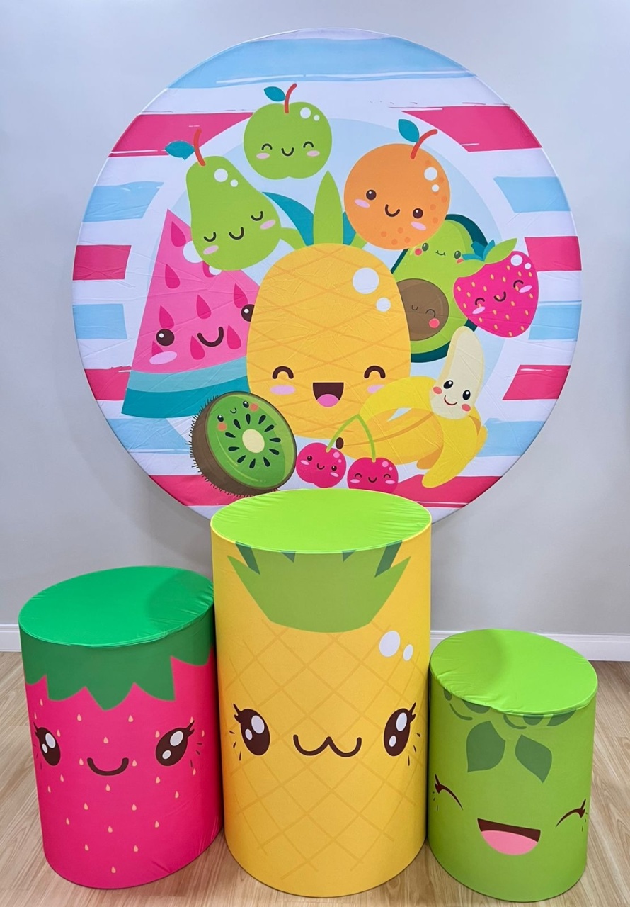 Kit Sublimado Capa Painel Redondo E Capas de Cilindros Frutinhas - Selminha Lokfest