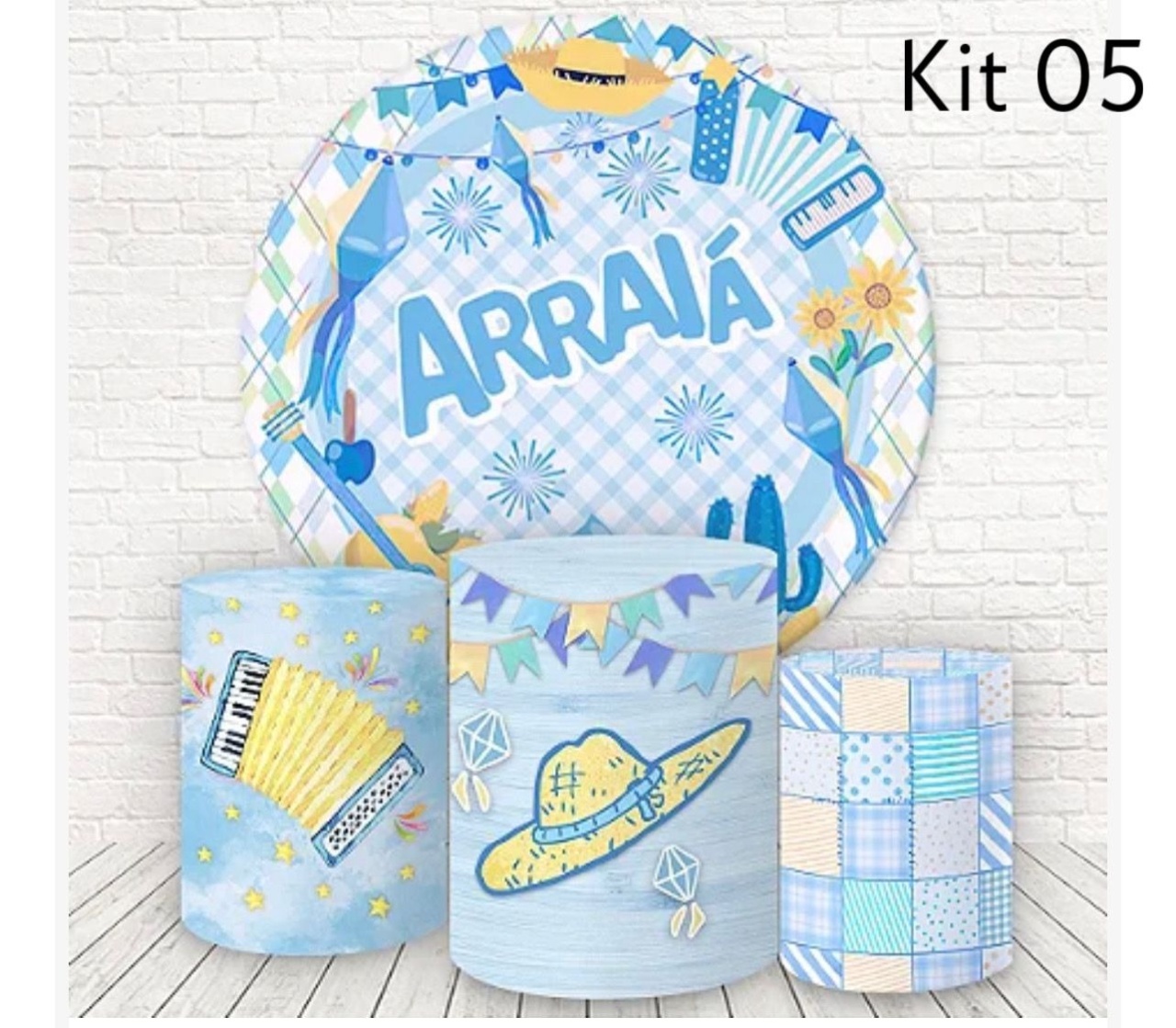 Kit Sublimado Capa Painel Redondo E Capas de Cilindros Festa Junina Azul Kit 01 - Selminha Lokfest