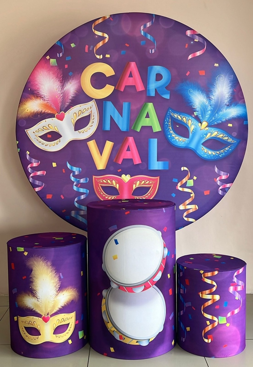 Kit Sublimado Capa Painel Redondo E Capas de Cilindros Carnaval Roxo - Selminha Lokfest