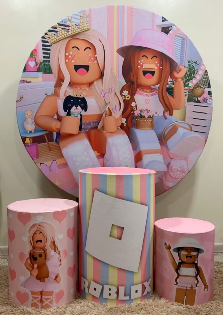 Kit Sublimado Capa Painel Redondo E Capas de Cilindros Roblox Menina - Selminha Lokfest