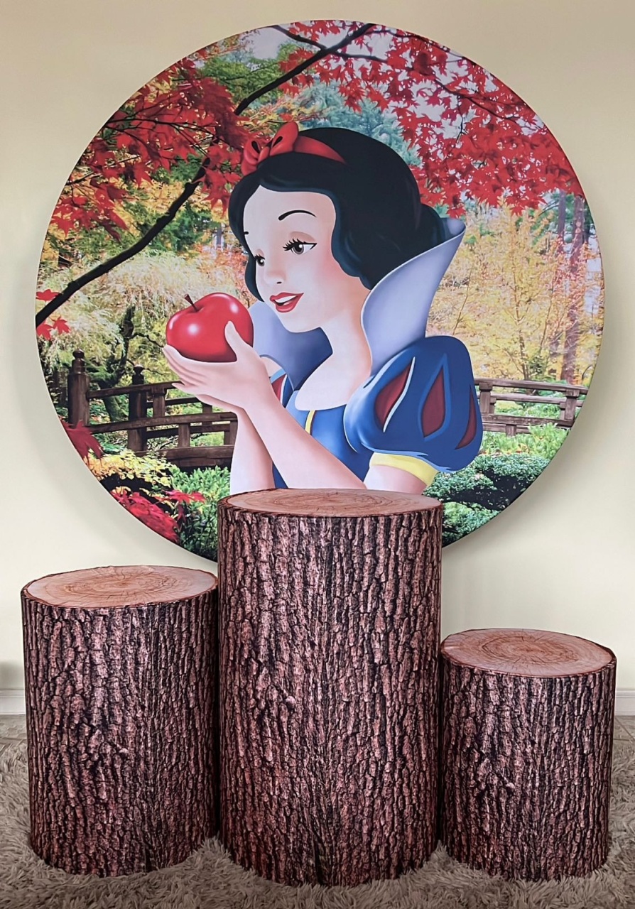 Kit Sublimado Capa Painel Redondo E Capas de Cilindros Branca de Neve Maça - Selminha Lokfest