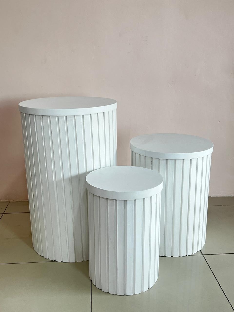 Trio de Cilindros Ripados Branco (01) - Selminha Lokfest