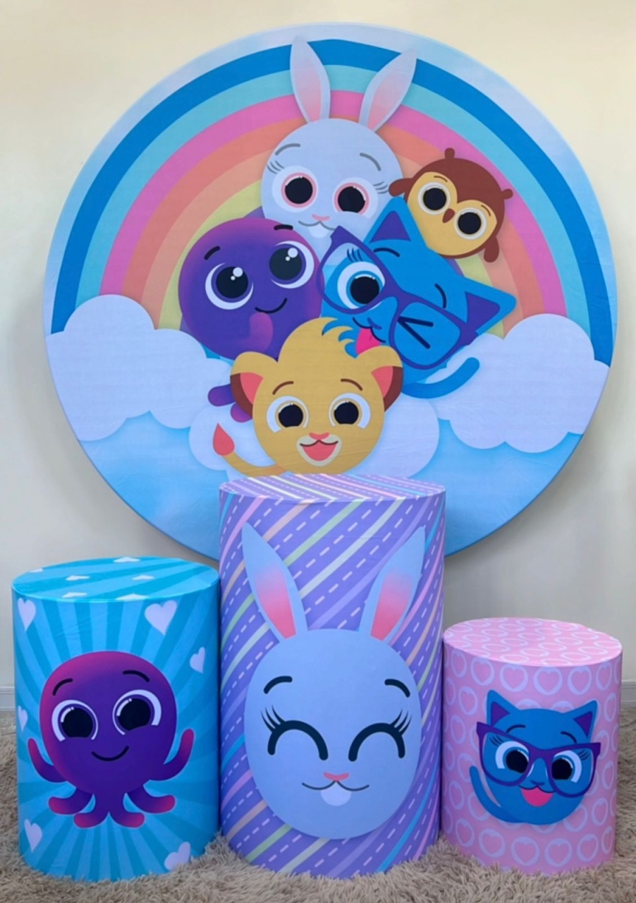 Kit Sublimado Capa Painel Redondo E Capas de Cilindros Bolofofos Menina - Selminha Lokfest