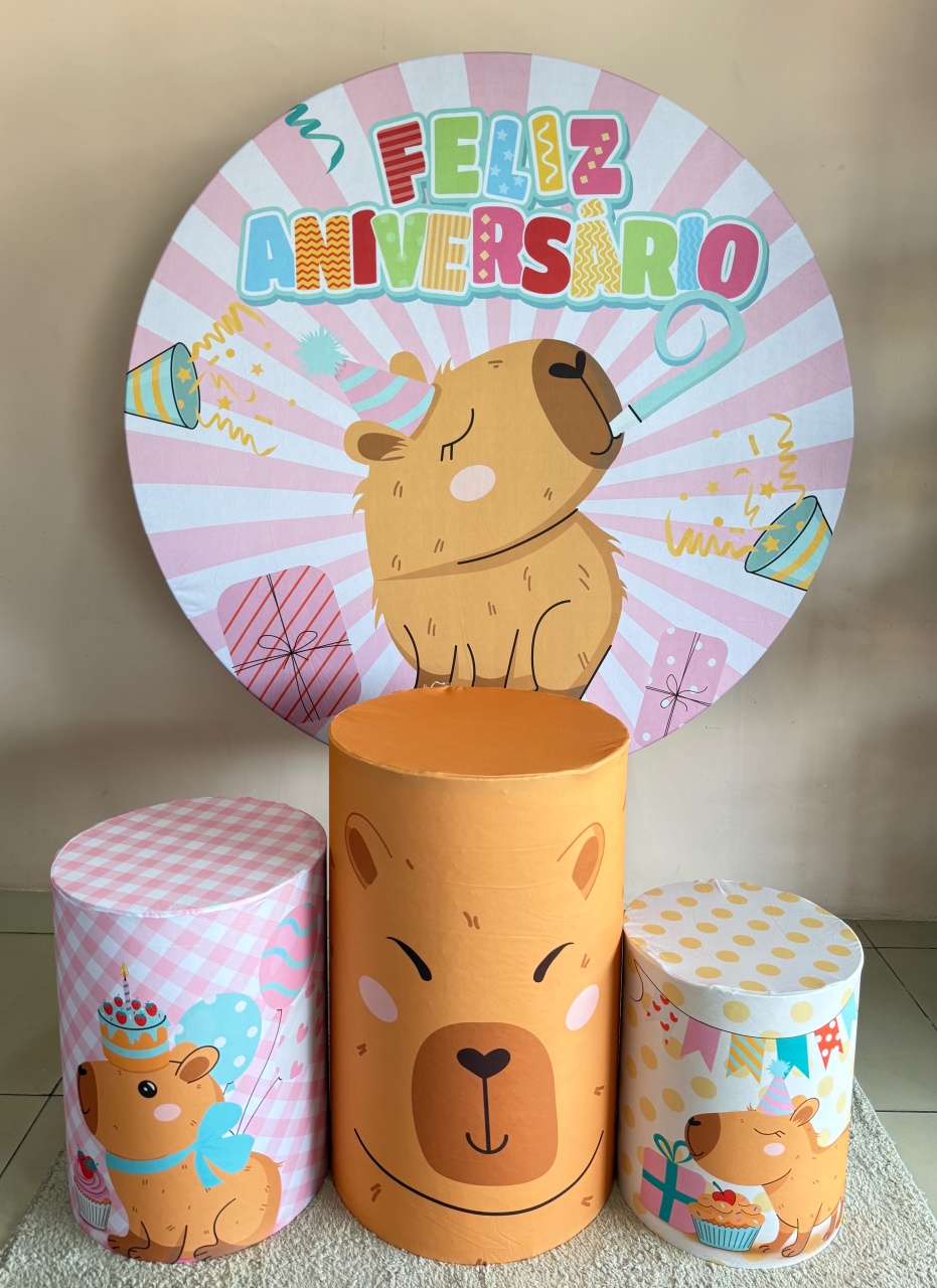  Kit Sublimado Capa Painel Redondo E Capas de Cilindros Capivara - Selminha Lokfest