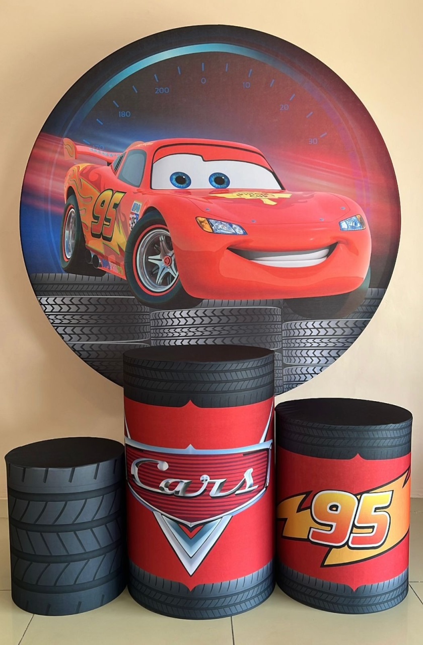 Kit Sublimado Capa Painel Redondo E Capas de Cilindros Carros Mc Queen - Selminha Lokfest
