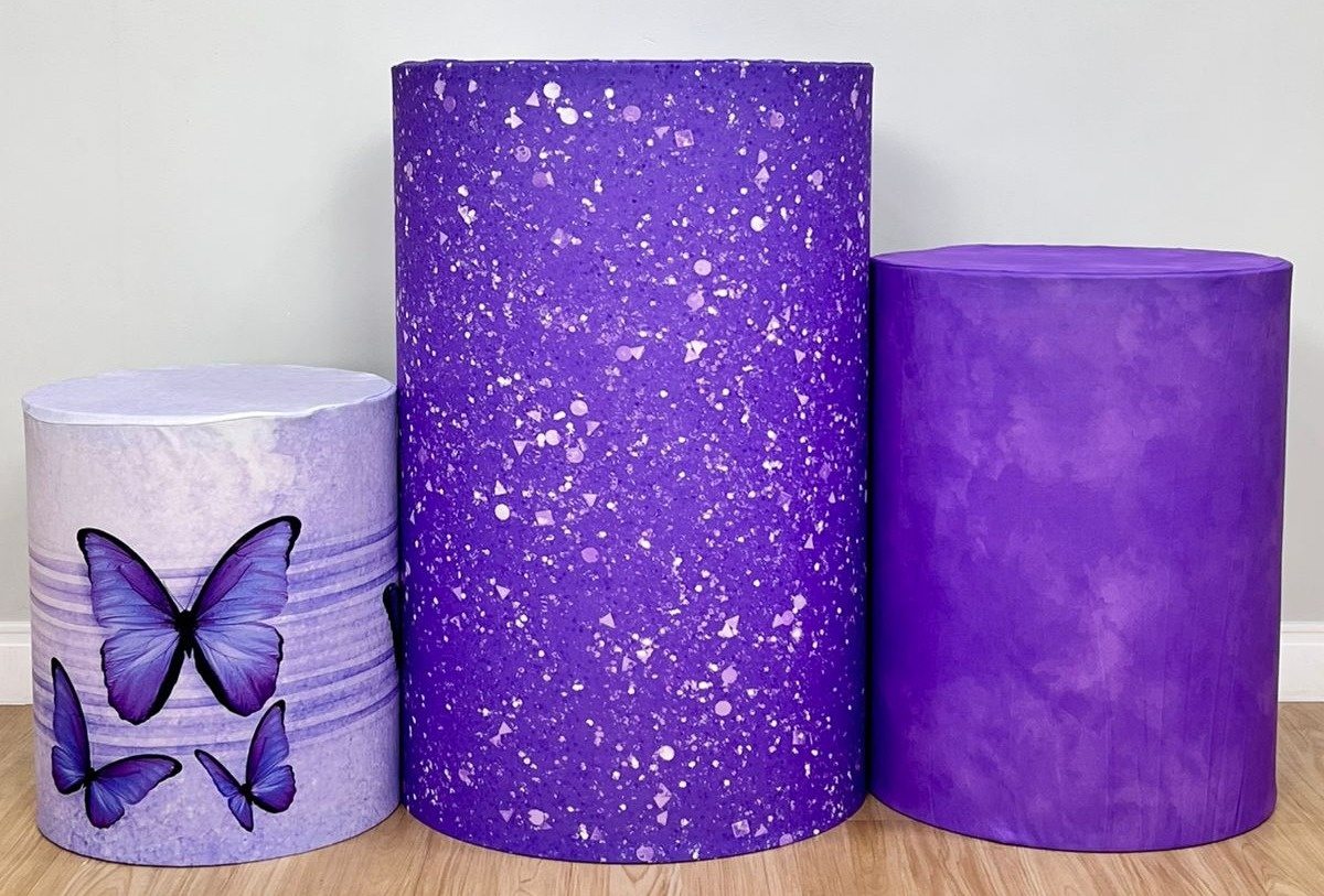 Trio Capas de Cilindros Sublimadas Borboleta Lílas - Selminha Lokfest
