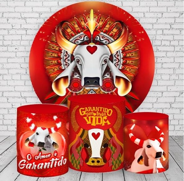 Kit Sublimado Capa Painel Redondo E Capas de Cilindros Boi Garantido - Selminha Lokfest