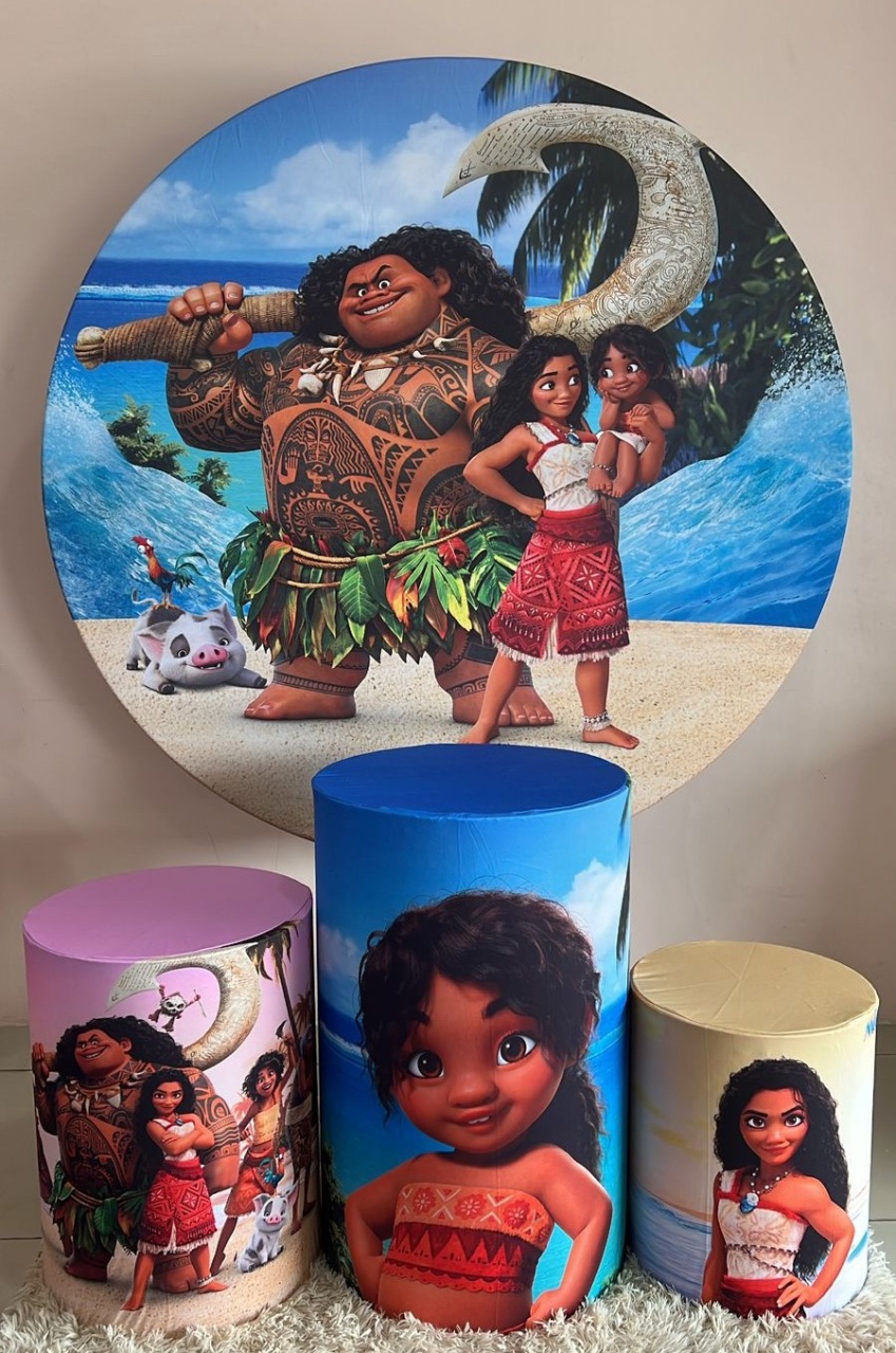 Kit Sublimado Capa Painel Redondo E Capas de Cilindros Moana 2 - Selminha Lokfest