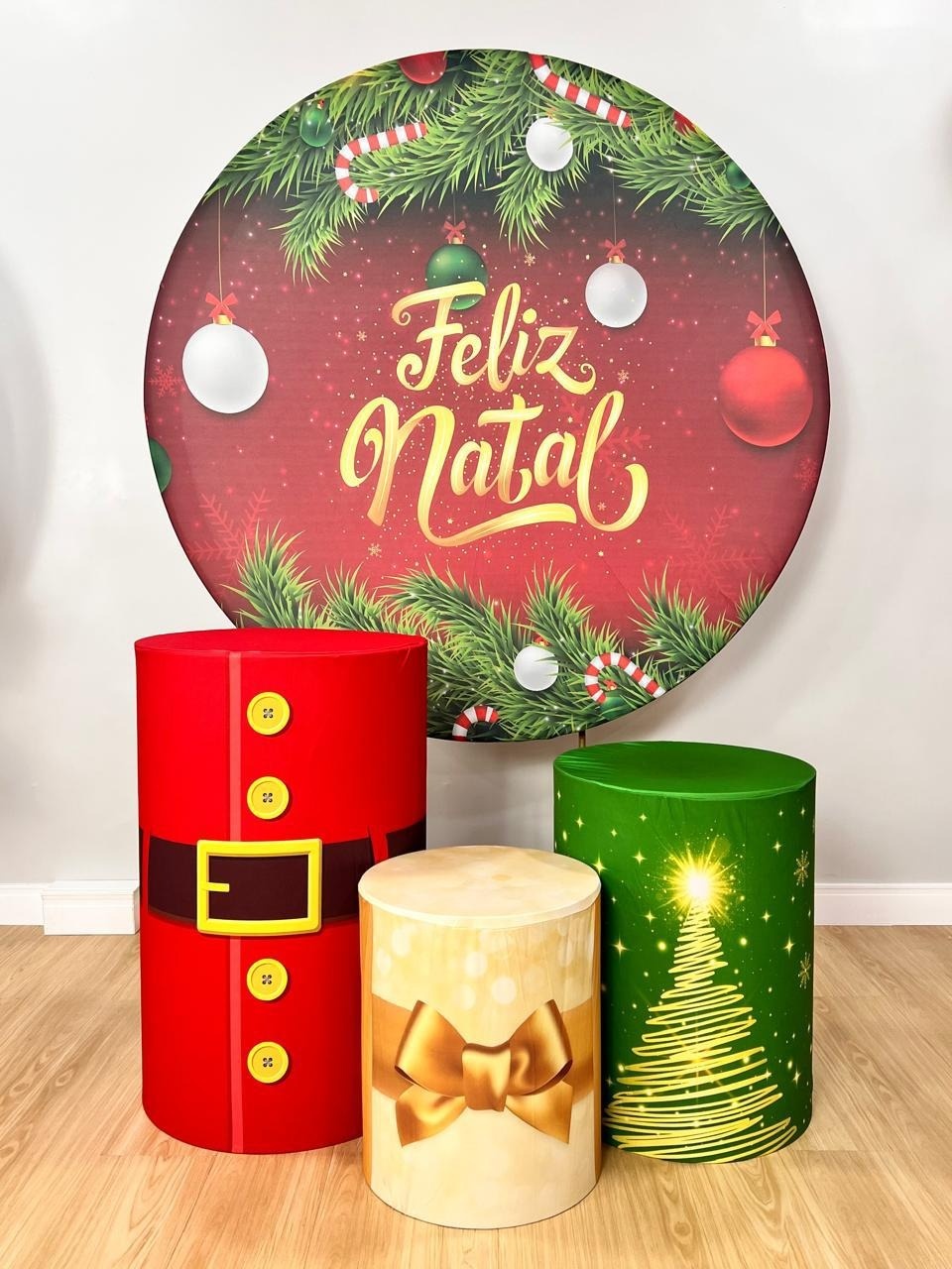 Kit Sublimado Capa Painel Redondo E Capas de Cilindros Natal 10 - Selminha Lokfest
