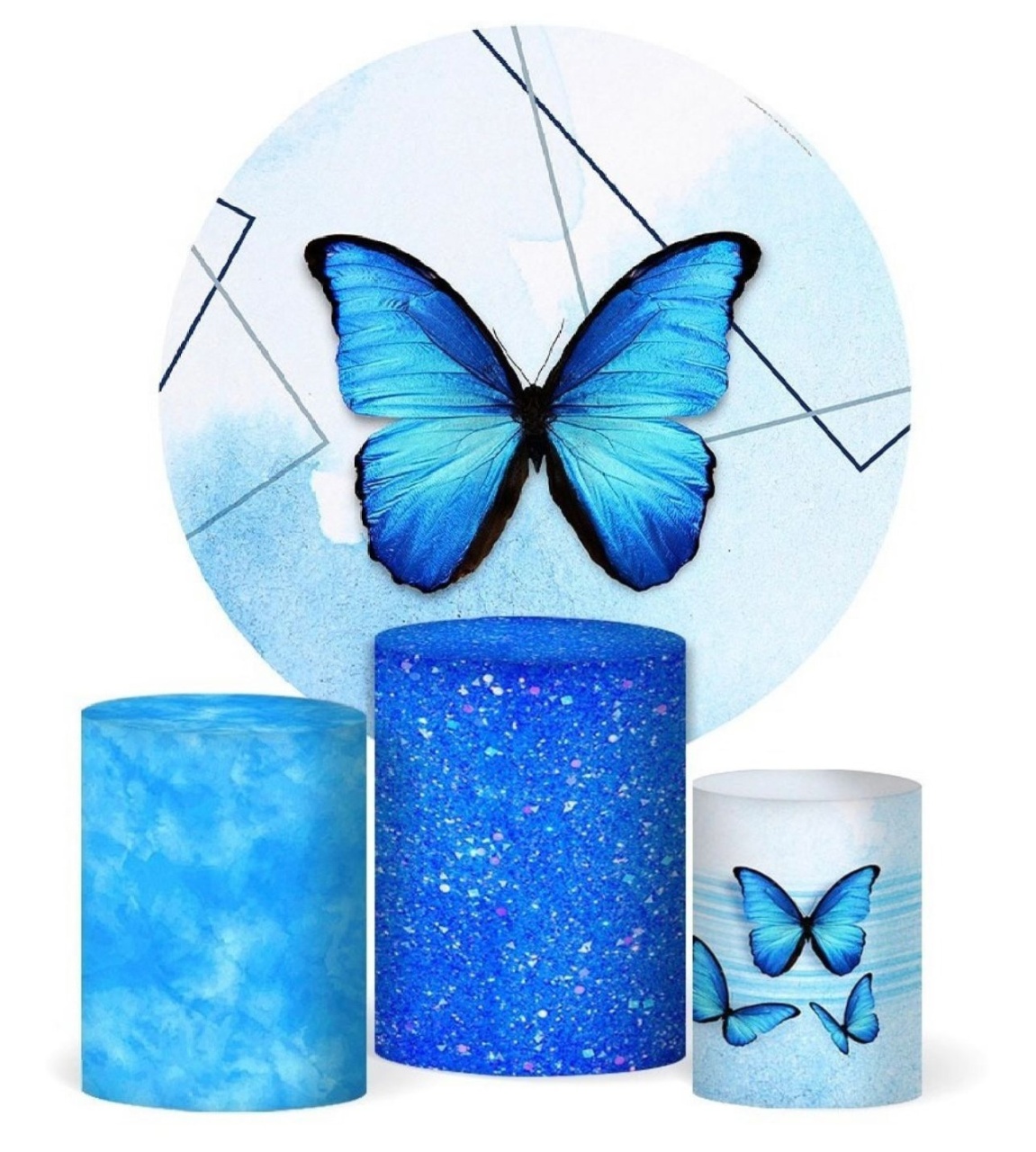 Kit Sublimado Capa Painel Redondo E Capas de Cilindros Borboleta Azul - Selminha Lokfest