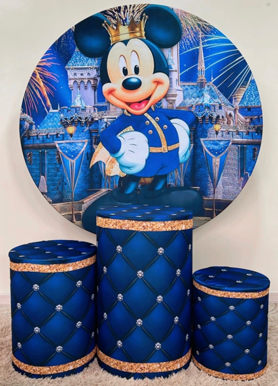 Kit Sublimado Capa Painel Redondo E Capas de Cilindros Mickey Realeza - Selminha Lokfest