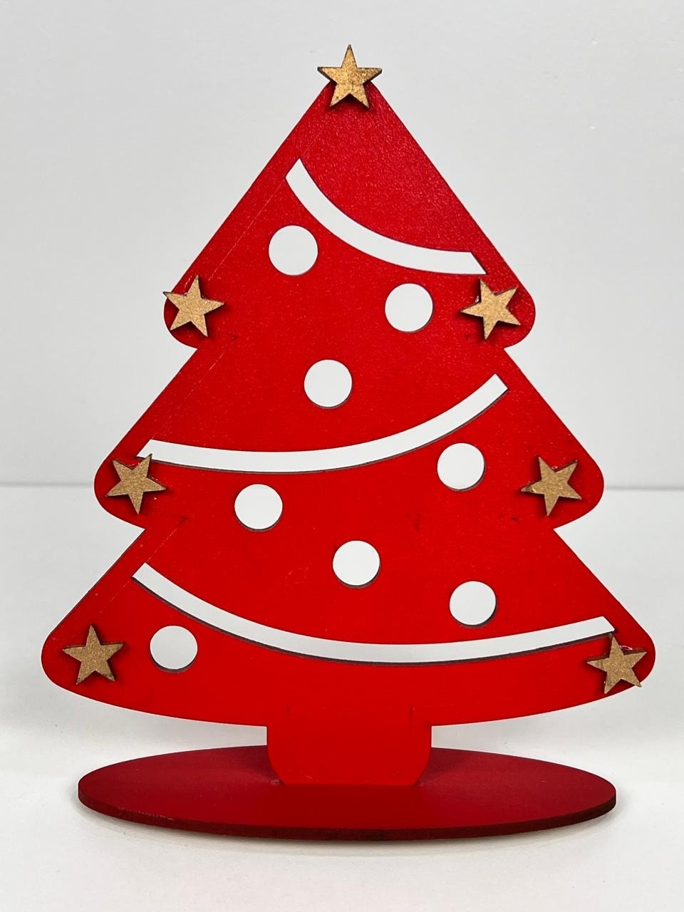 Display de Mesa Mdf Árvore Natal Vermelha C/ Estrela Dourada  - Selminha Lokfest