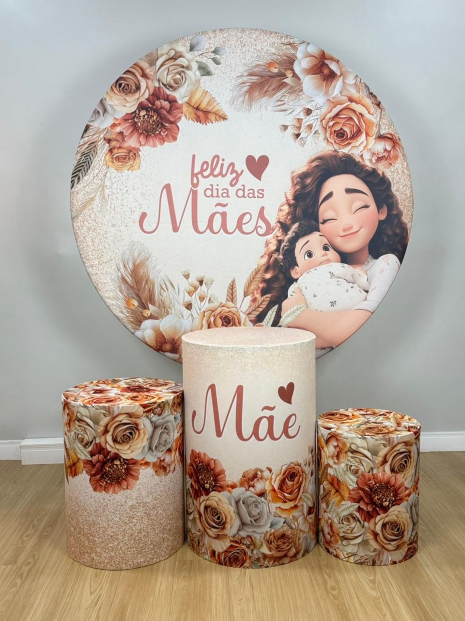 Kit Sublimado Capa Painel Redondo E Capas de Cilindros Dia das Mães Boho - Selminha Lokfest