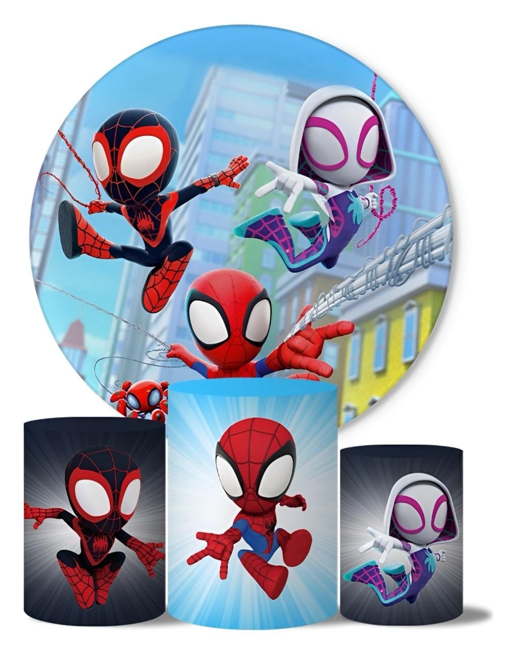 Kit Sublimado Capa Painel Redondo E Capas de Cilindros Spidey E Seus Amigos - Selminha Lokfest