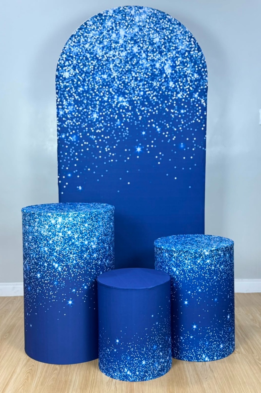 Kit Sublimado Capa Painel Romano E Capas de Cilindros Azul C/ Glitter - Selminha Lokfest