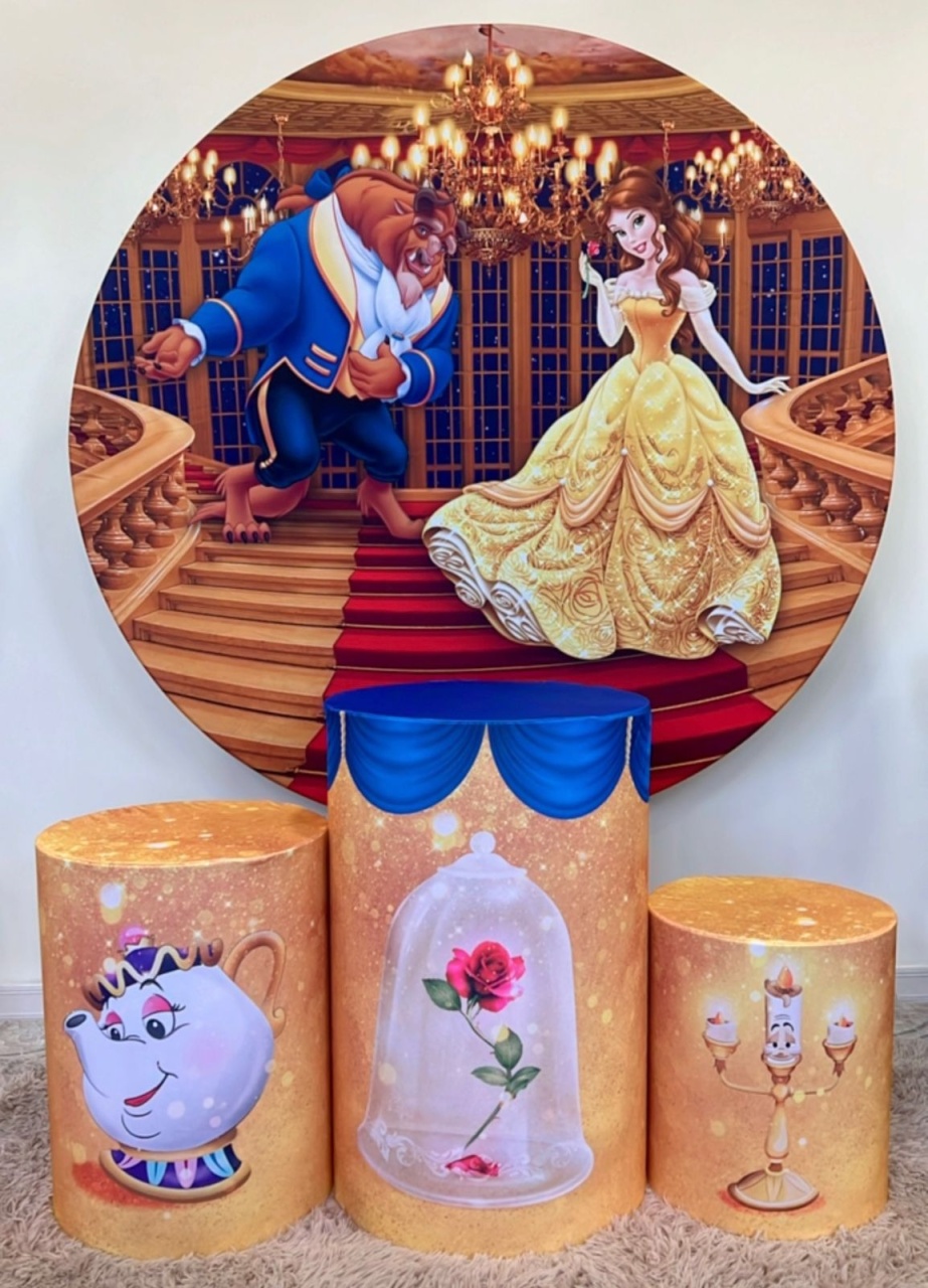  Kit Sublimado Capa Painel Redondo E Capas de Cilindros A Bela E A Fera - Selminha Lokfest