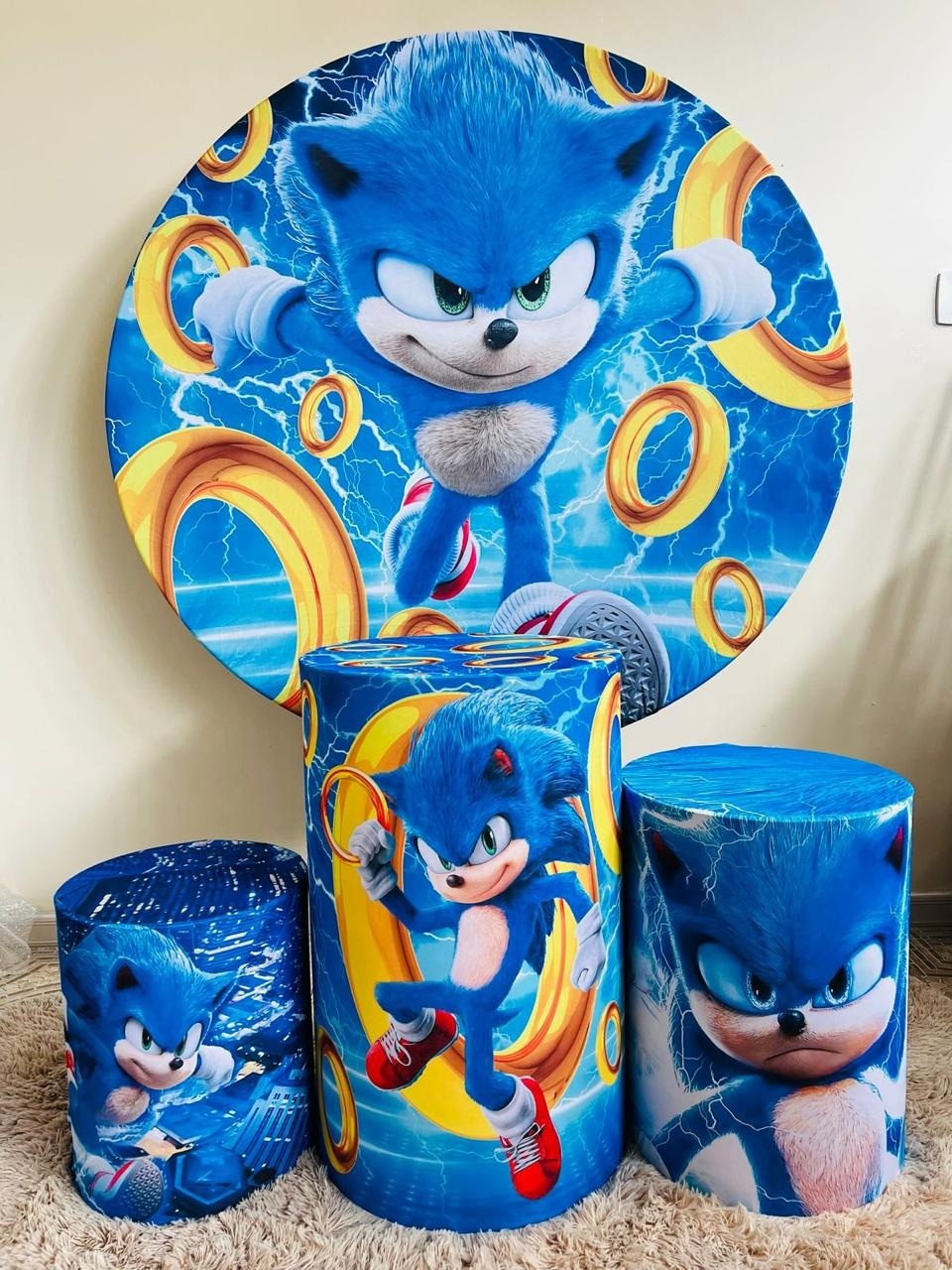 Kit Sublimado Capa Painel Redondo E Capas de Cilindros Sonic Azul - Selminha Lokfest