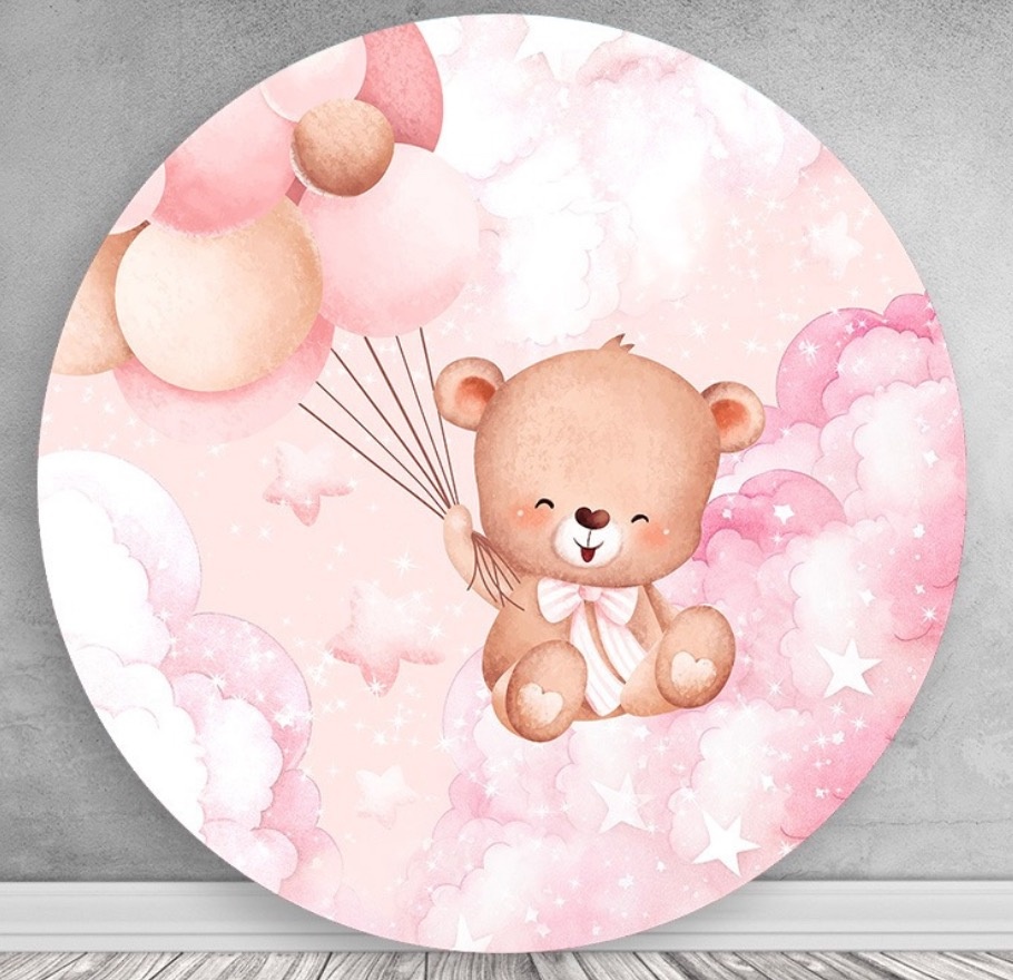 Capa Sublimada Painel Ursinha Balão Rosa (1,50M) - Selminha Lokfest