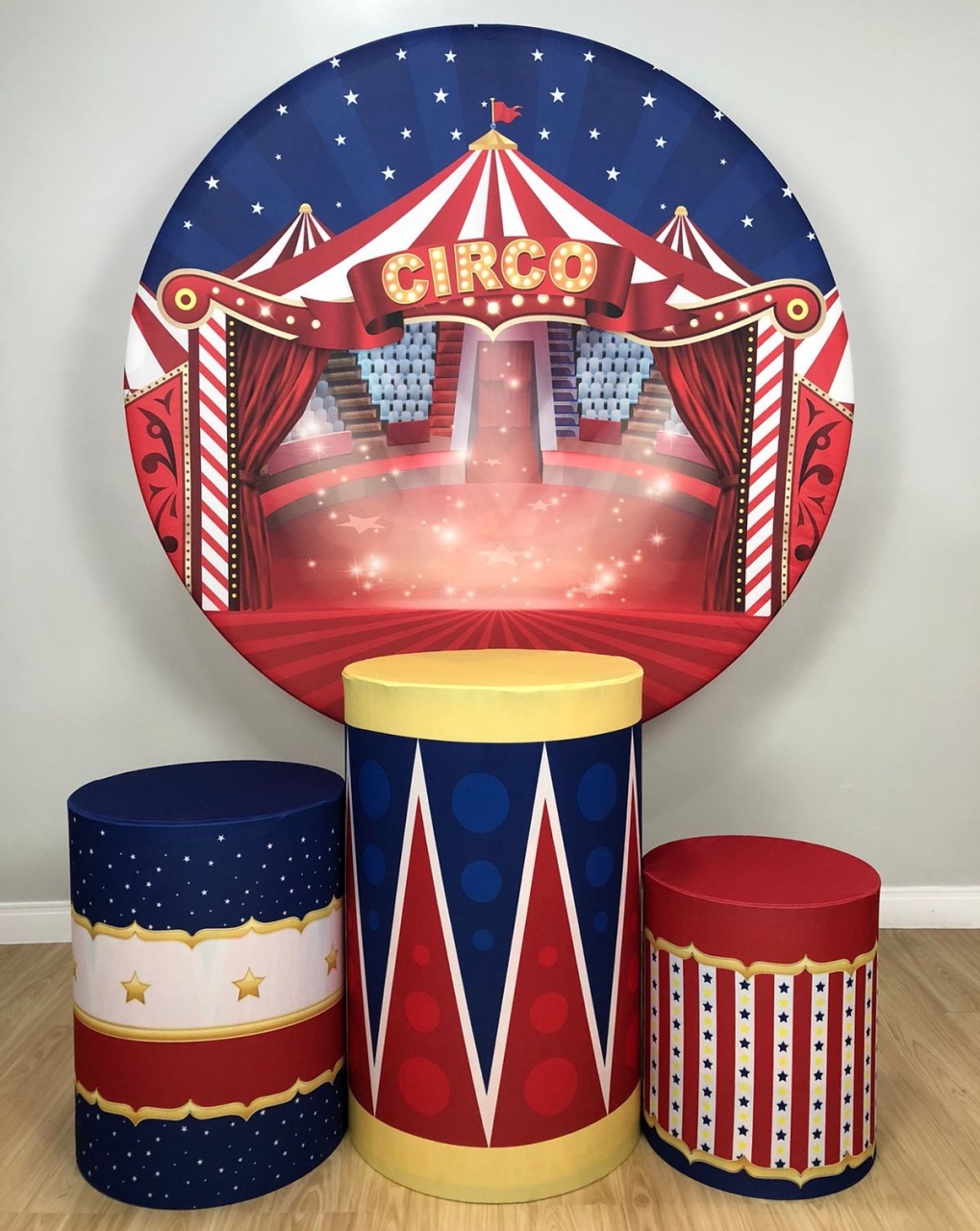 Kit Sublimado Capa Painel Redondo E Capas de Cilindros Circo Menino - Selminha Lokfest