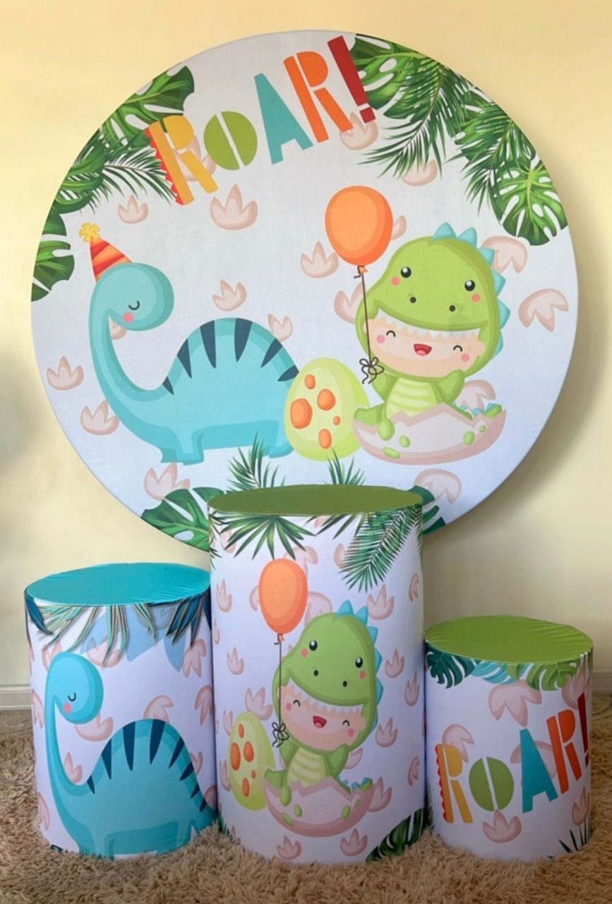  Kit Sublimado Capa Painel Redondo E Capas de Cilindros Dino Baby  - Selminha Lokfest