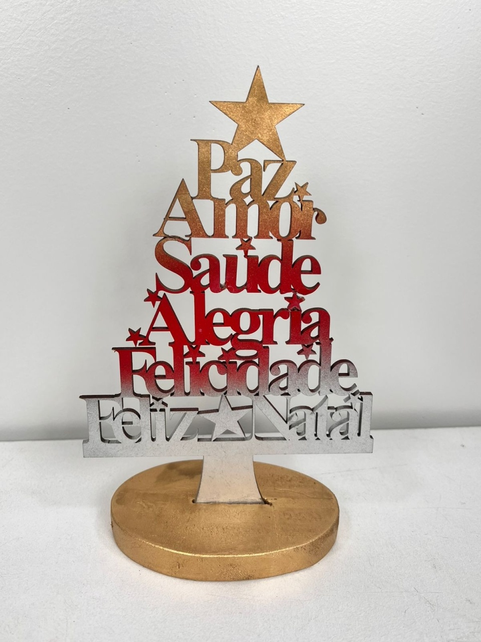 Display de Mesa Mdf Árvore Natal Vermelha/Dourado/Prata - Selminha Lokfest