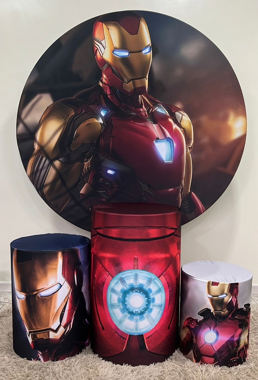 Kit Sublimado Capa Painel Redondo E Capas de Cilindros Homem de Ferro - Selminha Lokfest