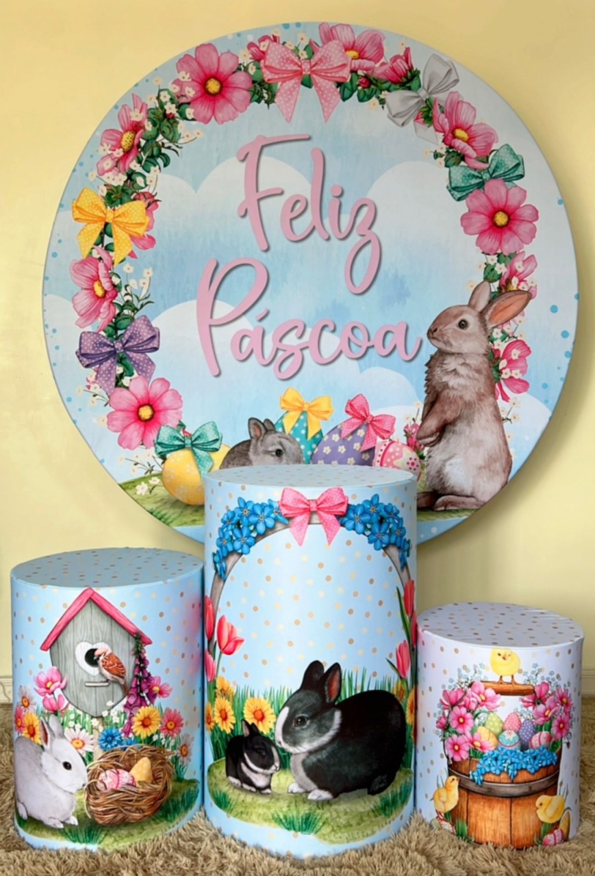 Kit Sublimado Capa Painel Redondo E Capas de Cilindros Páscoa 01 - Selminha Lokfest