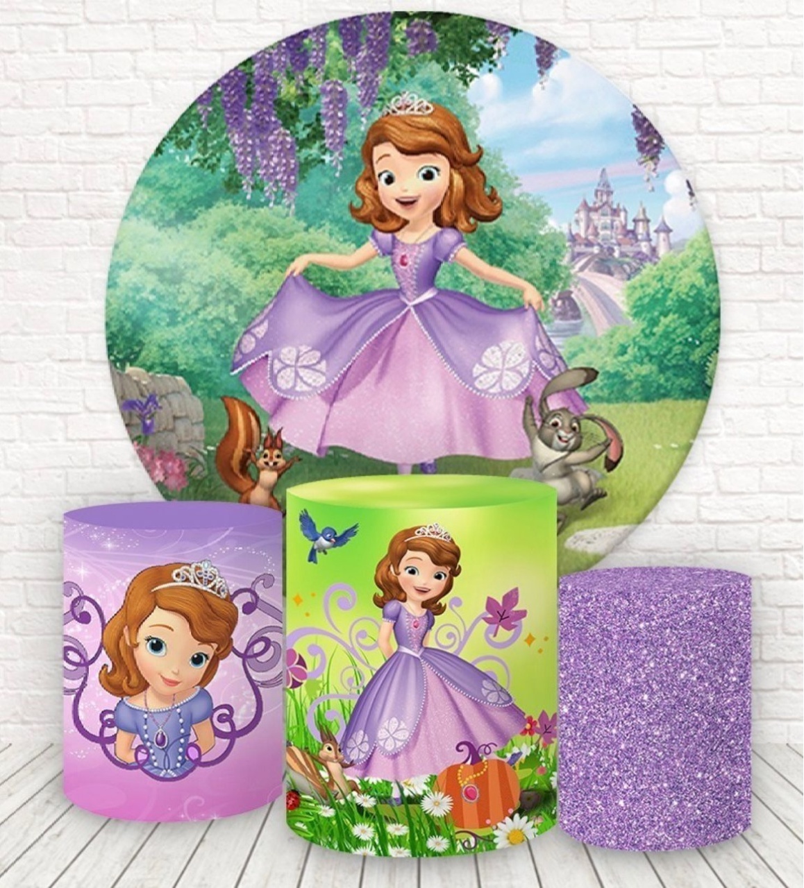 Kit Sublimado Capa Painel Redondo E Capas de Cilindros Princesa Sofia - Selminha Lokfest