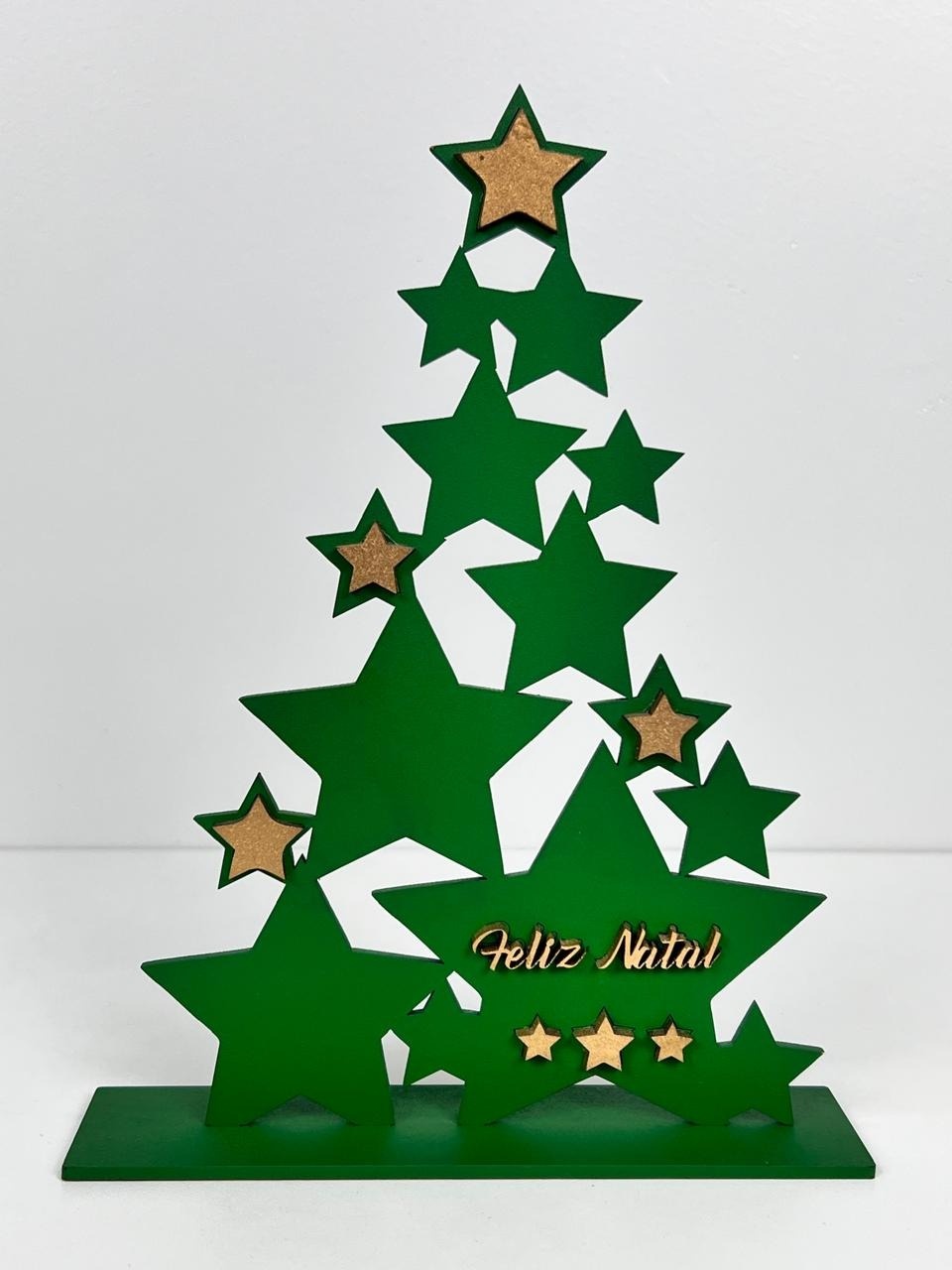 Display de Mesa Mdf Árvore Natal Estrela Verde/Dourado - Selminha Lokfest
