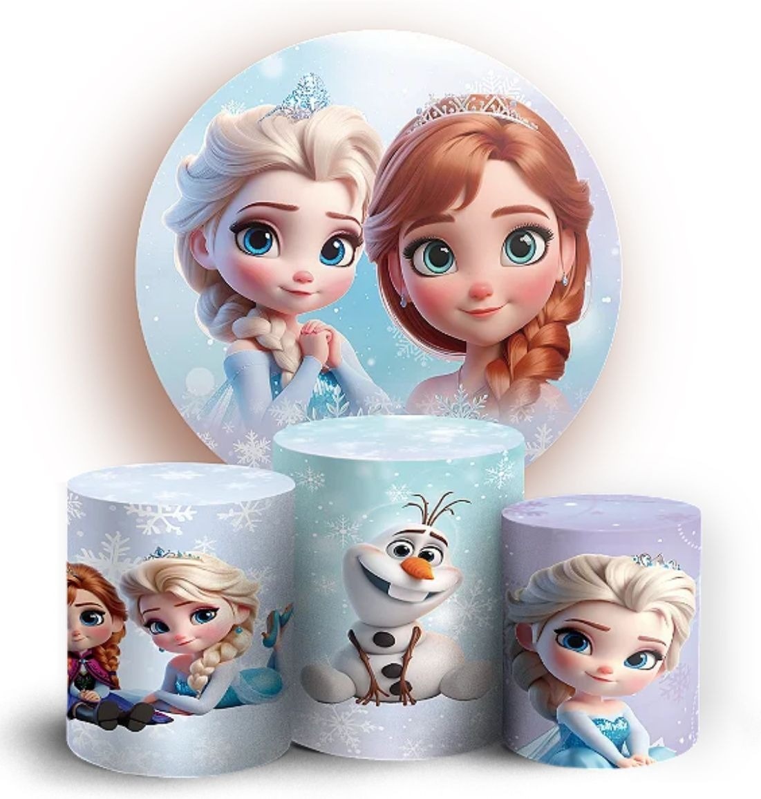Kit Sublimado Capa Painel Redondo E Capas de Cilindros Frozen E Ana Cute - Selminha Lokfest