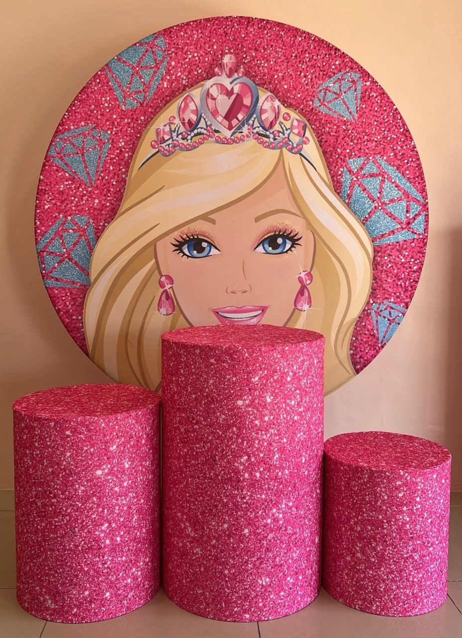 Kit Sublimado Capa Painel Redondo E Capas de Cilindros Barbie 02 - Selminha Lokfest
