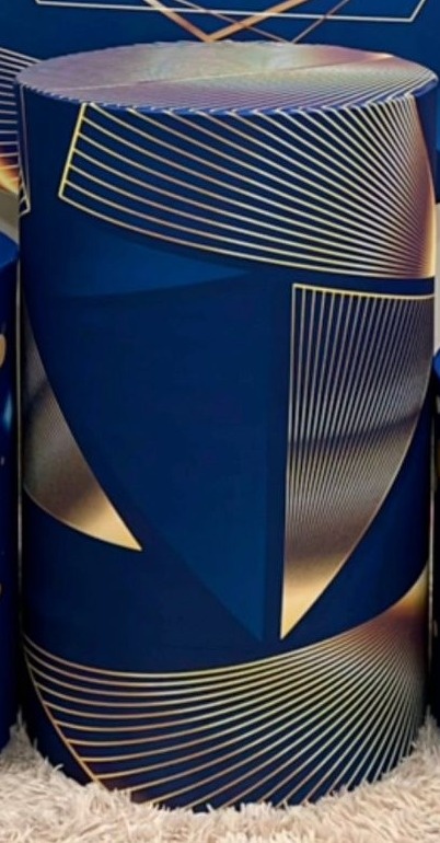 Capa Sublimada Cilindro Grande Geométrico Azul Marinho C/ Dourado - Selminha Lokfest