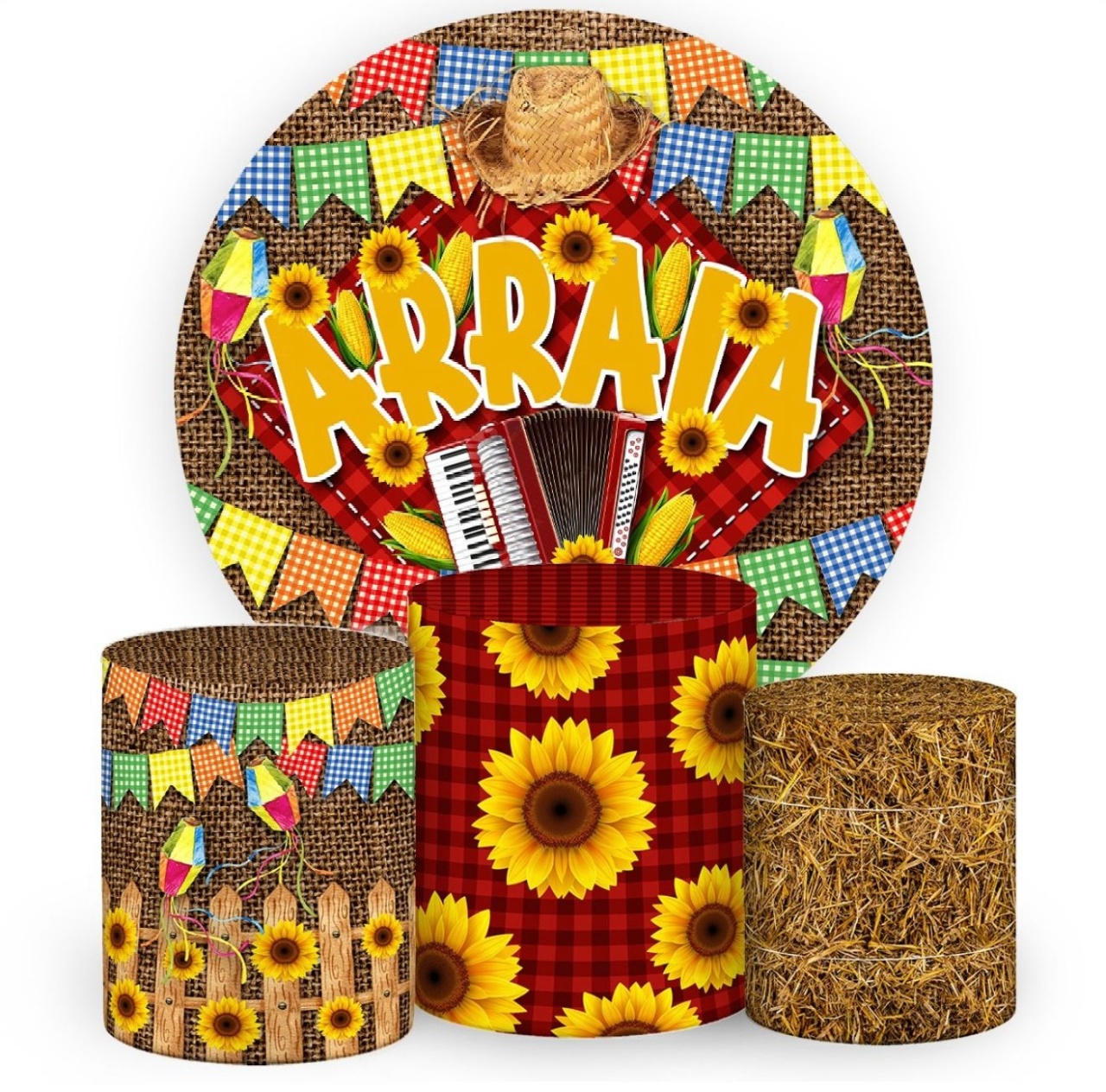 Kit Sublimado Capa Painel Redondo E Capas de Cilindros Festa Junina Kit 04 - Selminha Lokfest