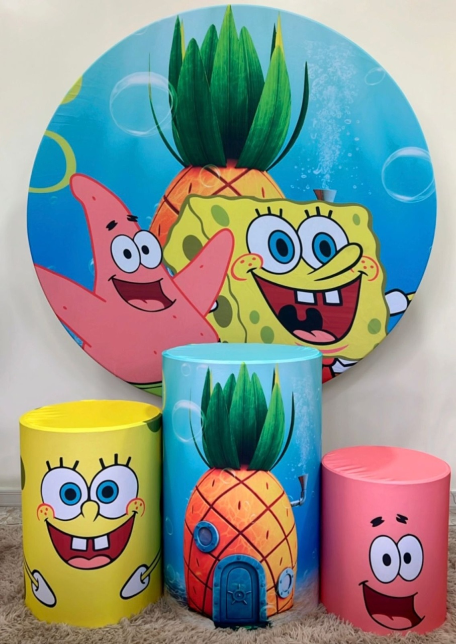  Kit Sublimado Capa Painel Redondo E Capas de Cilindros Bob Esponja - Selminha Lokfest