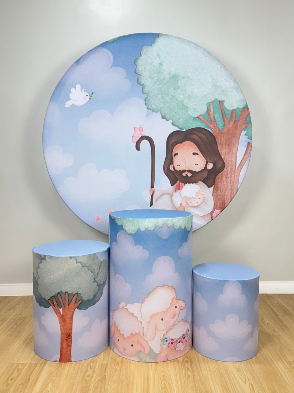 Kit Sublimado Capa Painel Redondo E Capas de Cilindros Jesus Cute - Selminha Lokfest
