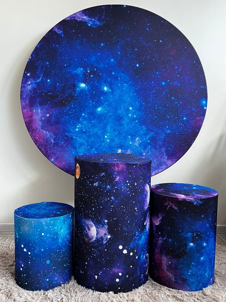 Kit Sublimado Capa Painel Redondo E Capas de Cilindros Galáxia - Selminha Lokfest