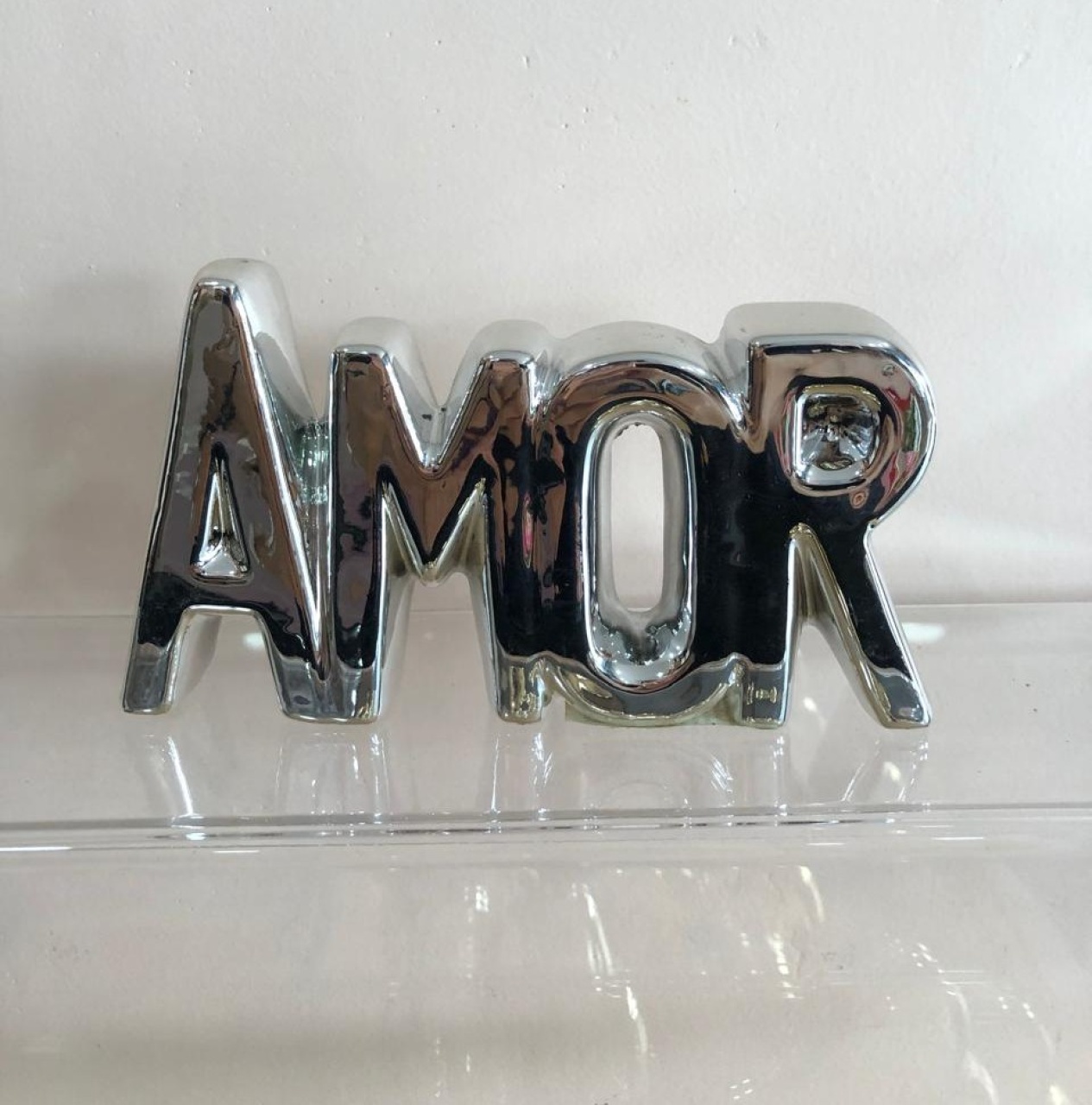 Palavra Felicidade de Mesa Amor Prata (15Cm) - Selminha Lokfest
