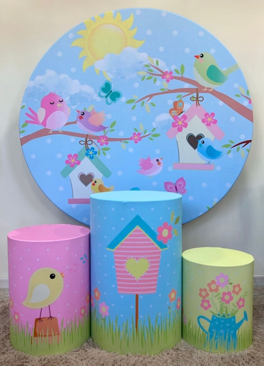Kit Sublimado Capa Painel Redondo E Capas de Cilindros Jardim Encantado 01 - Selminha Lokfest