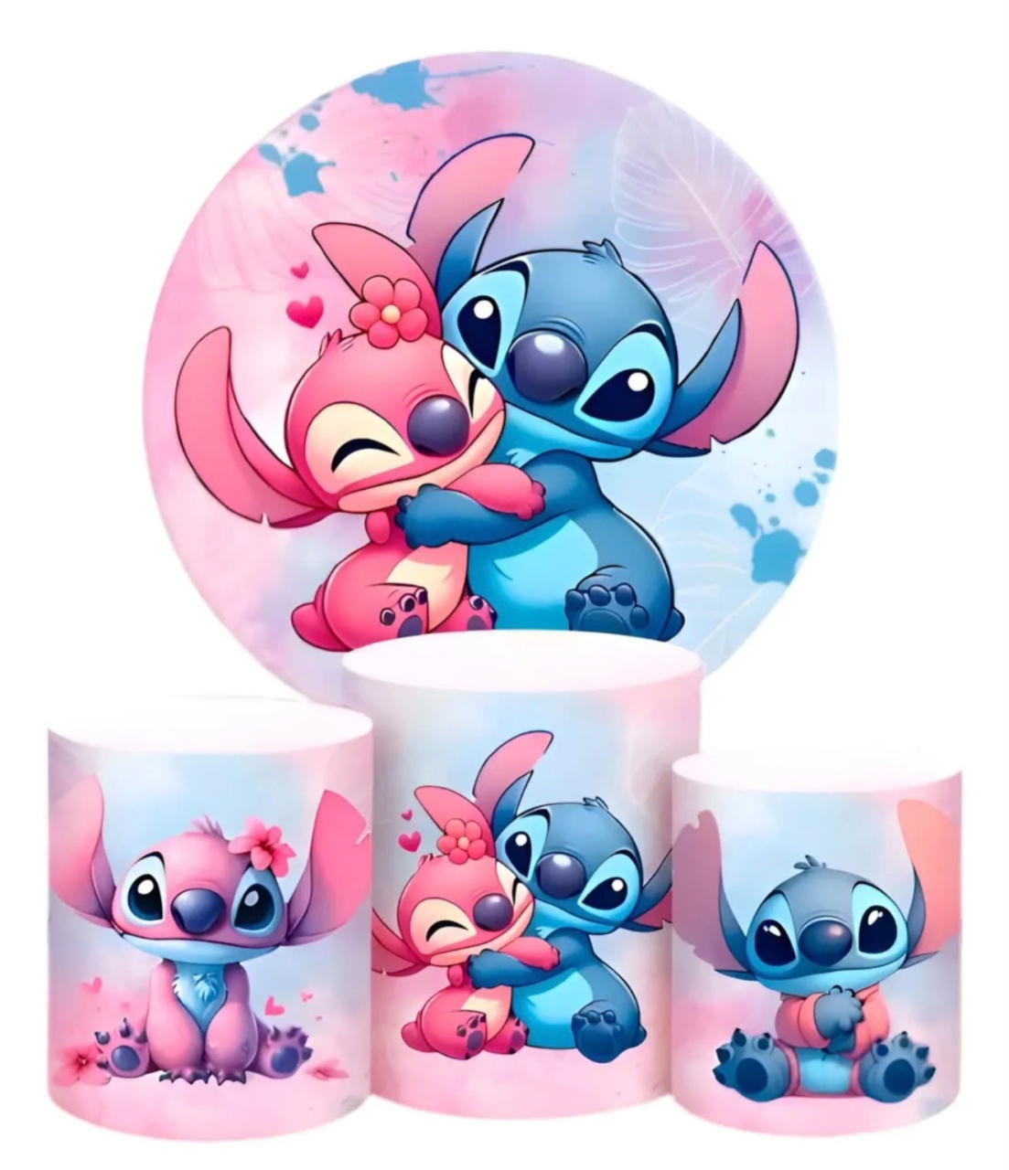 Kit Sublimado Capa Painel Redondo E Capas de Cilindros Angel E Stitch  - Selminha Lokfest