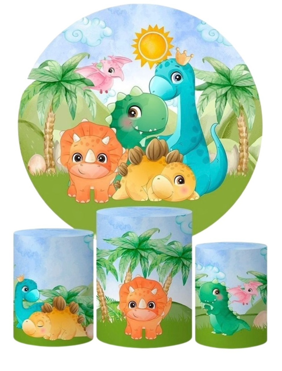  Kit Sublimado Capa Painel Redondo E Capas de Cilindros Dinossauros Baby  - Selminha Lokfest