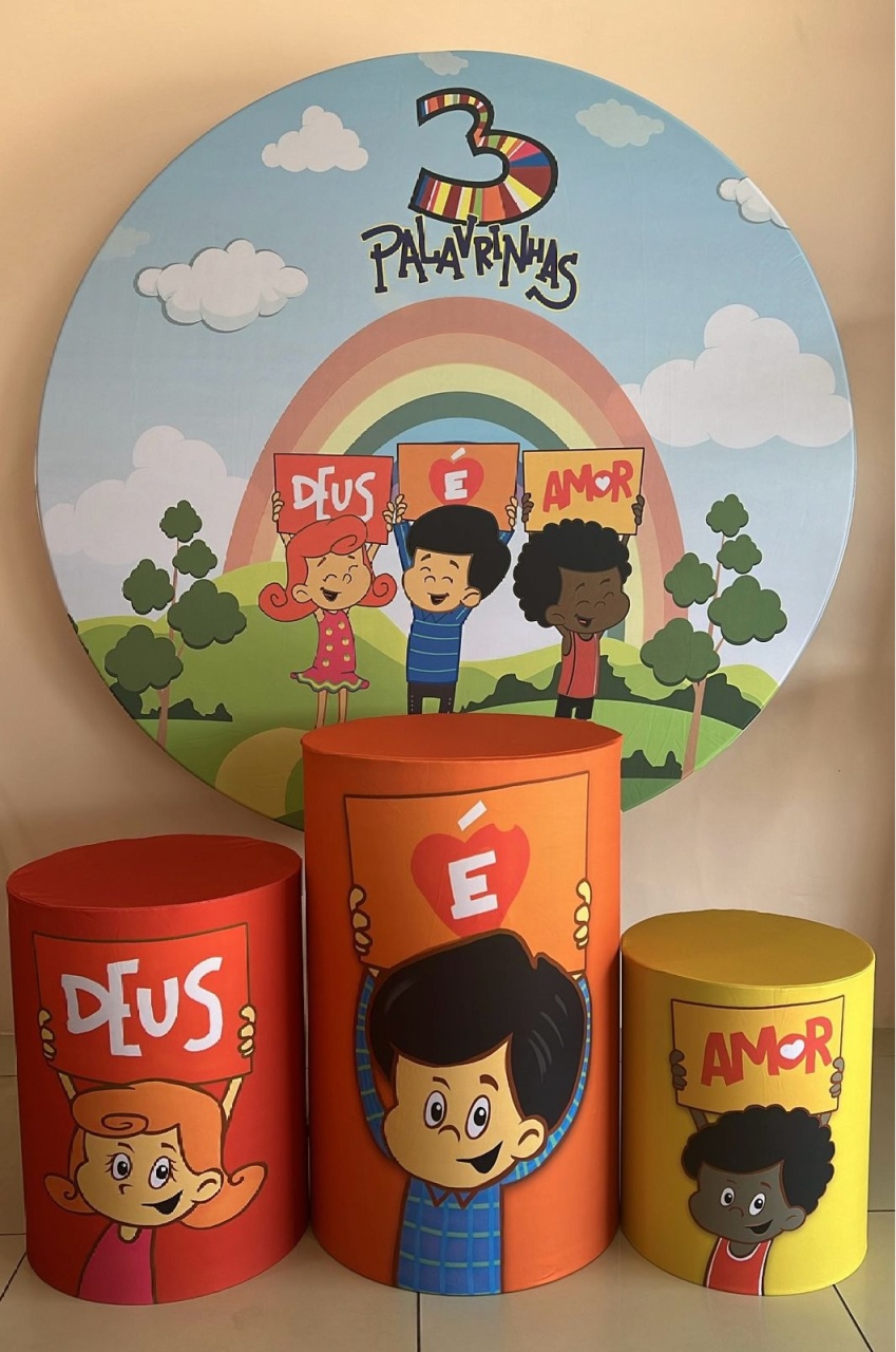 Kit Sublimado Capa Painel Redondo E Capas de Cilindros 3 Palavrinhas - Selminha Lokfest