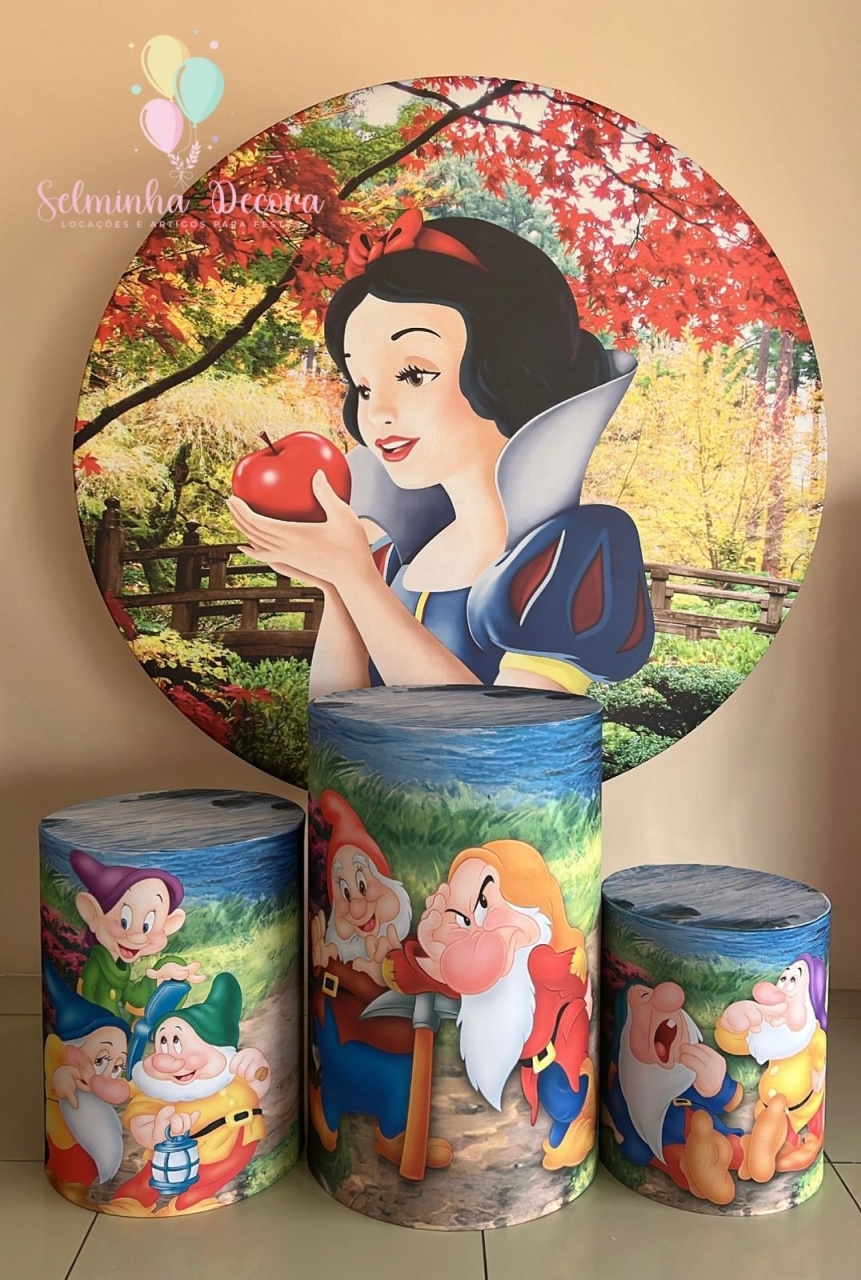 Kit Sublimado Capa Painel Redondo E Capas de Cilindros Branca de Neve - Selminha Lokfest