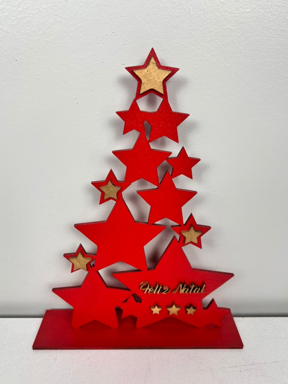 Display de Mesa Mdf Árvore Natal Estrela Vermelha/Dourado - Selminha Lokfest