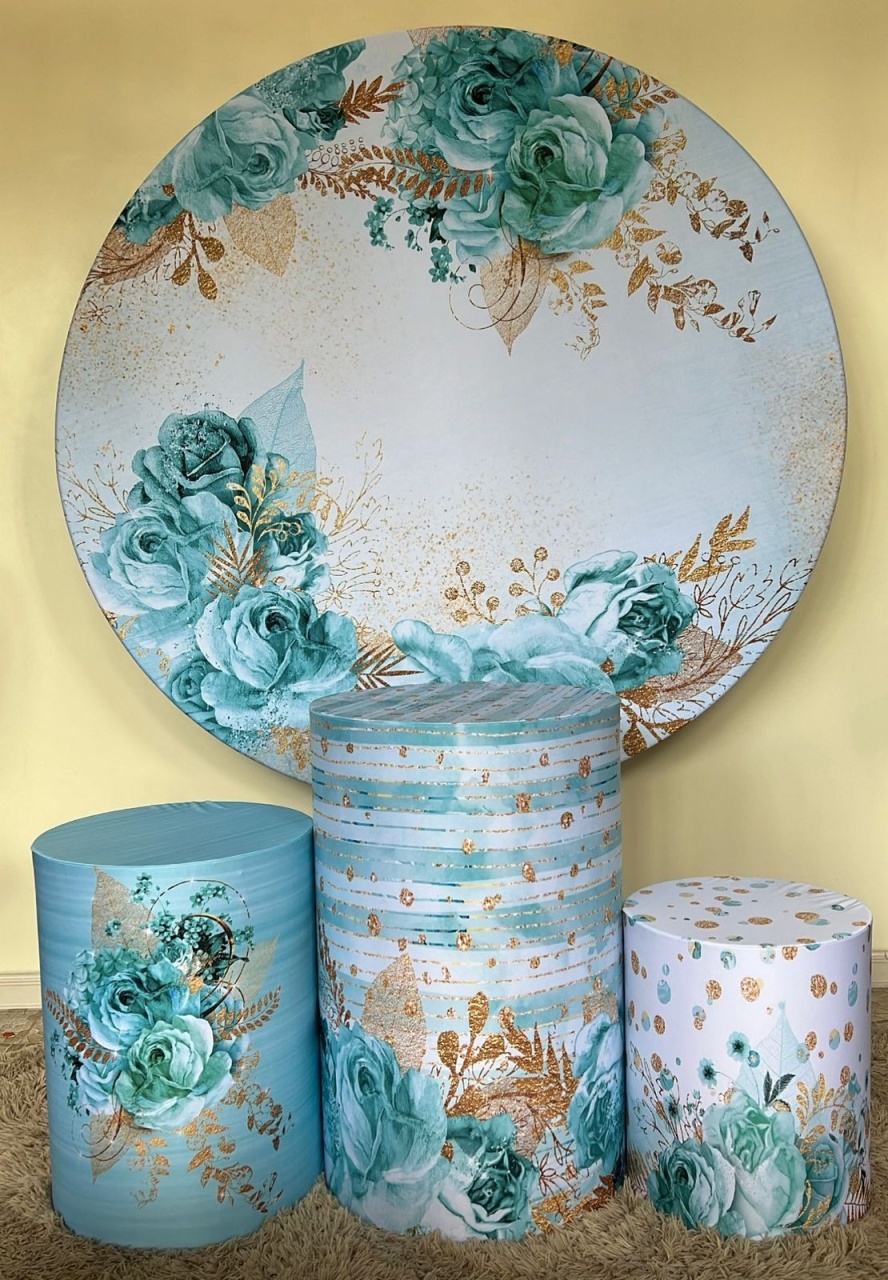 Kit Sublimado Capa Painel Redondo E Capas de Cilindros Floral Tiffany - Selminha Lokfest
