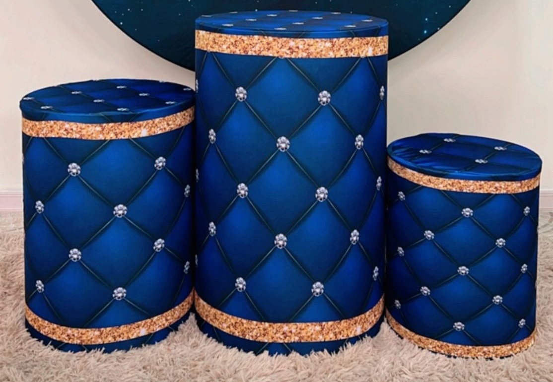 Trio Capas de Cilindros Sublimadas Realeza Azul Escuro - Selminha Lokfest